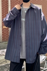 C235/P40秋季新款老钱风条纹衬衫男暗门襟设计感长袖男士衬衣，男装衬衫，电商基地A050