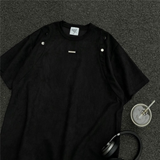 24夏季新款设计感美式高街麂皮绒情侣短袖上衣半袖男D244P38，男装T恤，电商A335-1（原A458）