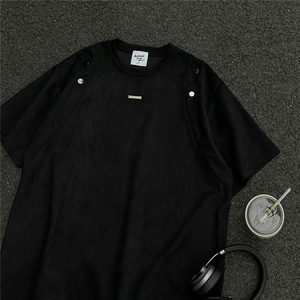 24夏季新款 设计感美式高街麂皮绒情侣短袖上衣半袖男 D244 P38图片