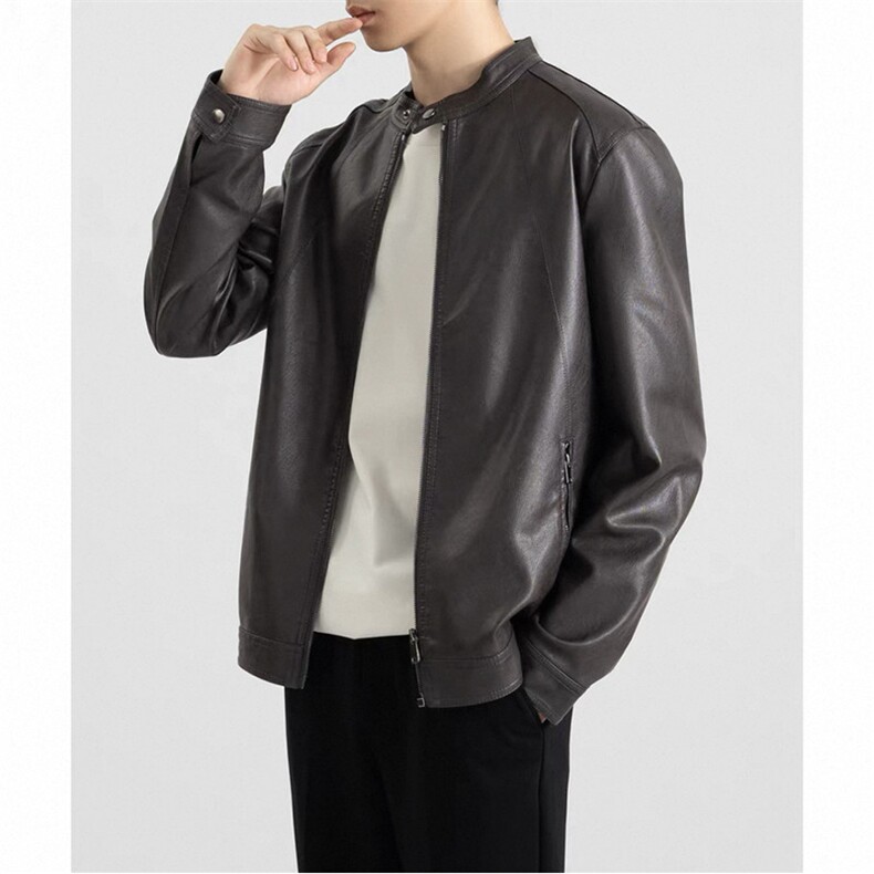 立领男皮衣夹克简约机车风上衣外套6685-P145,男装皮衣,星座1012-1