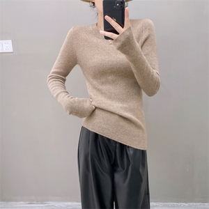 春季新款圆领针织衫女100纯山羊绒上衣欧货高端修身打底软糯毛衣图片