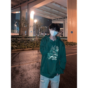 手绘涂鸦印花LOGO男女情侣潮牌连帽卫衣图片