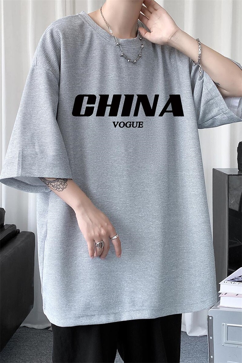 HT73001-P22华夫格t恤男短袖男大码五分袖短句风,男装T恤,电商A040