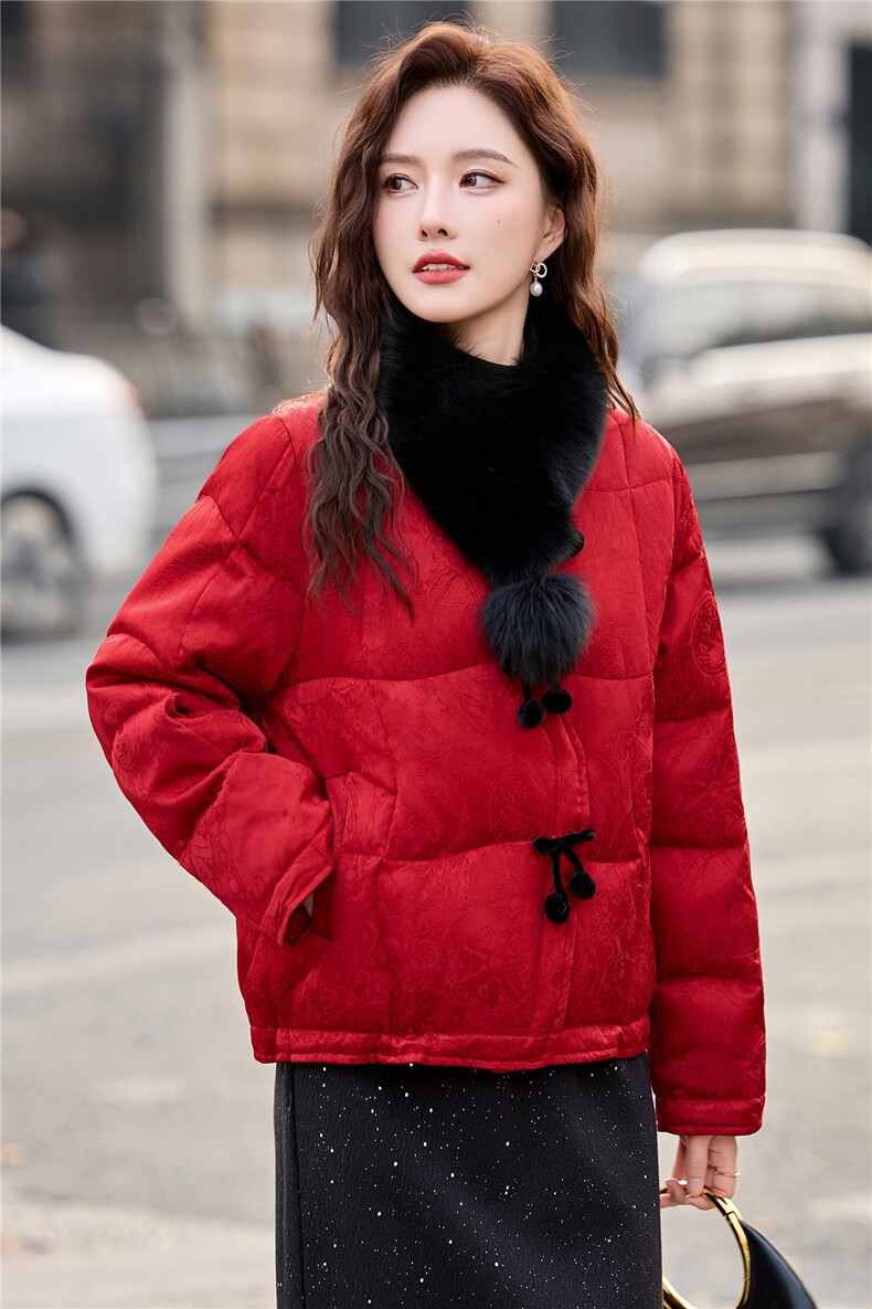 【现货现货】2026冬季新款新中式羽绒服女短款90白鸭绒真毛领现货,女装羽绒服,一安秀