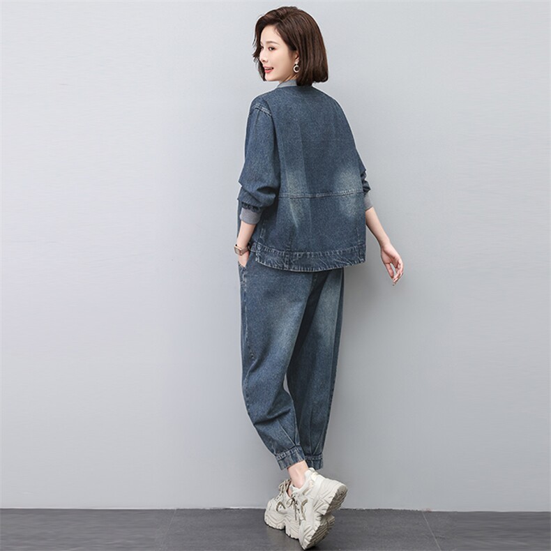 时尚休闲牛仔套装女2025春秋新款中年妈妈宽松大码洋气减龄两件套,女装套装/套裙,悦见她