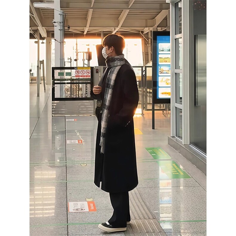 网图黑色中长款毛呢大衣男款冬季加厚呢子风衣外套310A-F88-P80,男装风衣,四季星座310A