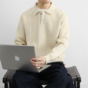 老钱新贵翻领毛衣男春秋季2025潮流简约针织衫宽松线衣外套图片