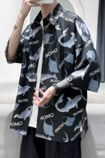 夏季鱼满印冰丝短袖衬衫宽松衬衣A071-C20-P35，男装衬衫，电商A071