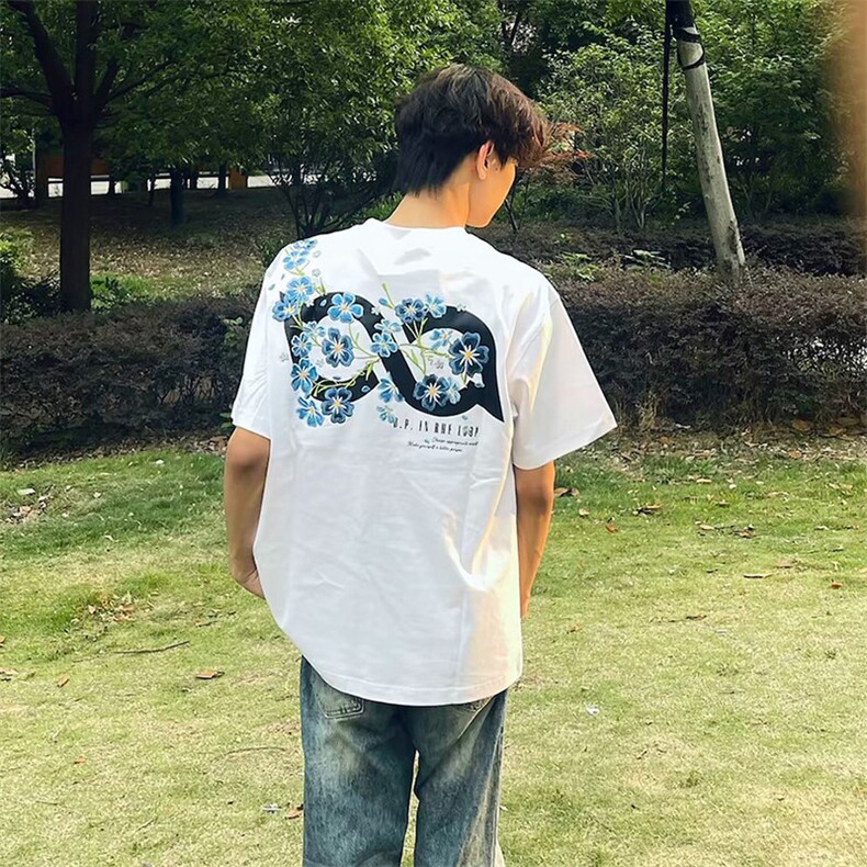 万针全刺绣解构设计260克重磅双纱纯棉高品质美式高街短袖T恤特39,男装T恤,电商A486