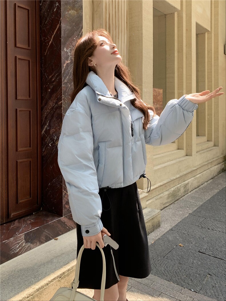 现货新款羽绒服女短款韩版立领简约加厚小个子高级感面包服外套潮,女装羽绒服,韩然一族