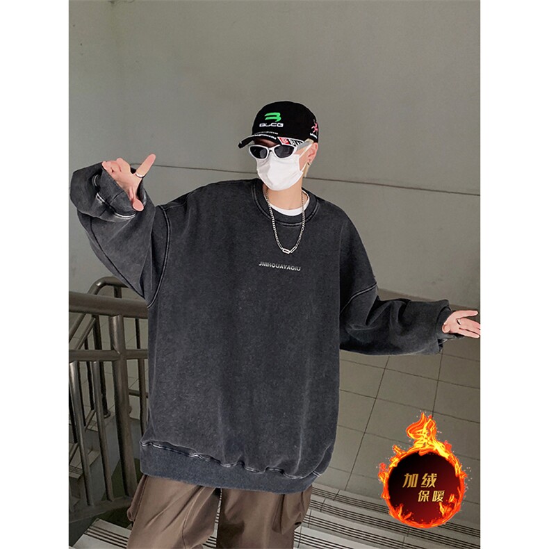 得物抖音高品质二开 360克重磅做旧炒雪花纯色圆领水洗卫衣 1521图片