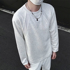 抖音得物品质26春装美式高街宽松曼巴棉螺纹拼接卫衣圆领长袖T恤，男装T恤，电商A443