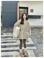 配围巾帽驼色仿皮毛一体羊羔毛外套女冬季2025新款小个子短款加厚，女装皮草，2C159