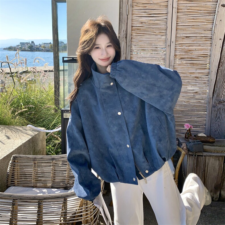 现货2026年新品蓝色皮衣0752P165K258,女装短外套,2C201