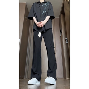 新中式风盘扣裤子夏季垂感长裤KK176-特P30控58图片