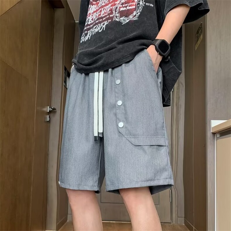 排扣五分短裤男夏季潮牌宽松直筒中裤高级感潮流休闲裤CK3051-P32,男装休闲裤,星座1109-3