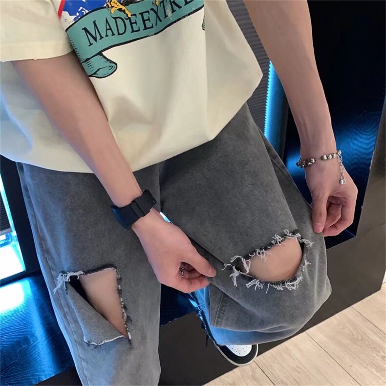 美式复古洗水做旧膝盖破洞牛仔裤男ins潮牌情侣老爹裤K3585-P39,男装牛仔裤,星座512-3