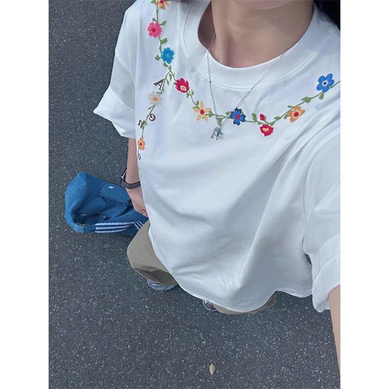 万针全刺绣工艺抖音得物高品质260克重磅纯棉双纱美式高街短袖T恤,男装T恤,电商A486