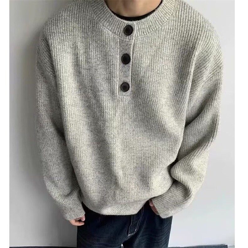 设计师款秋冬季V领毛衣男纽扣日系复古慵懒风上衣宽松潮牌针织衫,男装针织衫/毛衣,星座506A