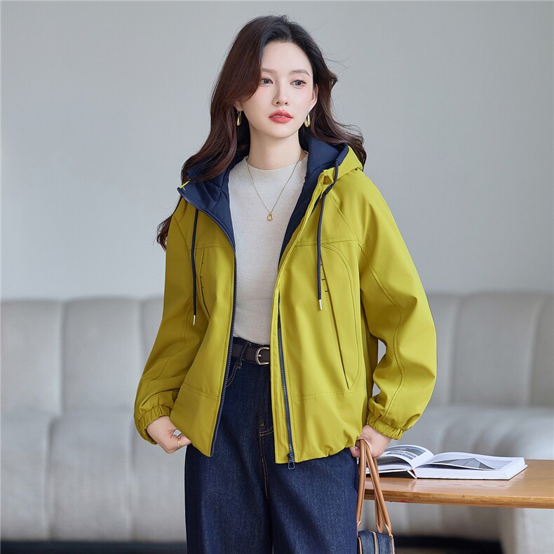 现货!2025年冬季时尚夹棉加厚连帽撞色女外套,女装棉衣/棉服,依恋蒂丝
