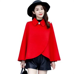 时尚百搭斗篷式毛呢大衣女秋冬季新款宽松显瘦披肩外套图片