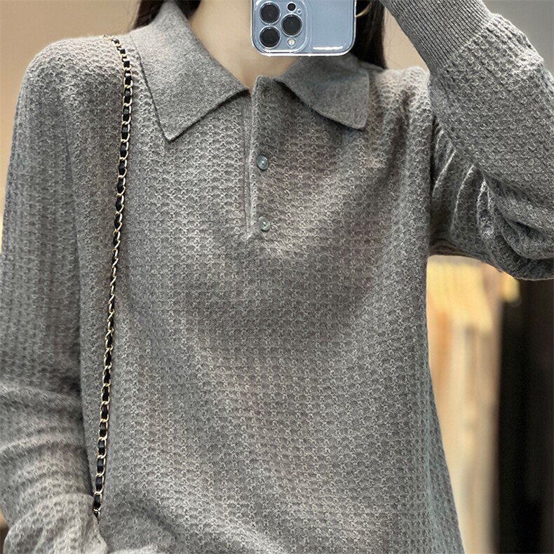 气质简约百搭秋冬季新款POLO领羊毛衫,女装羊毛衫,温贝羊绒