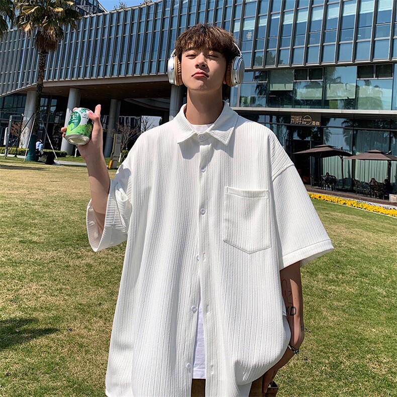 特批32无差价2025夏垂感薄款冰丝大码短袖衬衣男炸街半袖衬衫C847图片