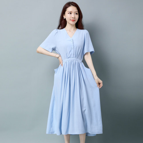 板酷2026夏装新款时尚短袖连衣裙大摆捏褶系带B635,女装连衣裙,板酷