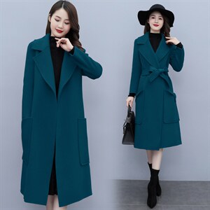 时尚简约大方系带欧版全羊毛长款大口袋双面羊绒大衣，女装毛呢外套，媚琳依坊