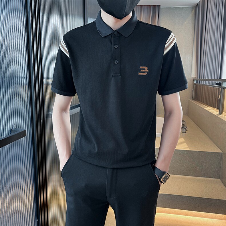 2025夏季短袖T恤翻领织带设计Polo衫高级感时尚上衣T0277-P48控78,男装T恤,电商D342