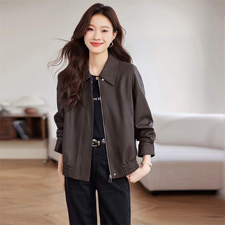 皮衣外套女2025新款今年流行爆款开春休闲小个子妈妈短款夹克上衣，女装皮衣，希欧阁