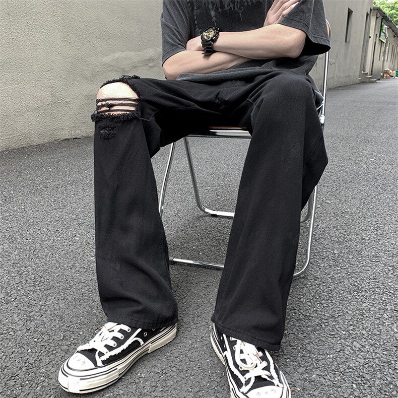 主推破洞渐变修身大码直筒微喇毛边牛仔裤K860-K861-K866-P50,男装牛仔裤,星座205