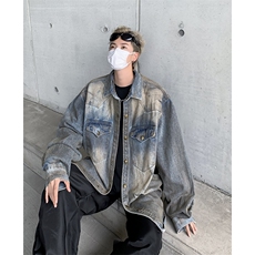 F363P68男生秋装新中式潮牛仔外套男复古宽松水洗做旧，男装工装外套，星座512-6