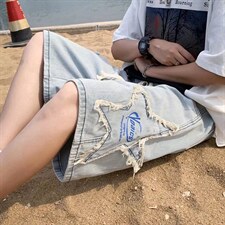 男夏季五分裤贴布五角星牛仔短裤N209P38图片