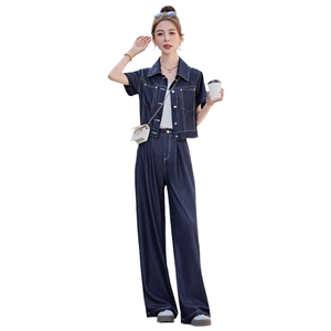 (新款现货)2026夏时尚薄款天丝牛仔短袖阔腿裤套装女(两件套)图片 (新款现货)2026夏时尚薄款天丝牛仔短袖阔腿裤套装女(两件套)图片
