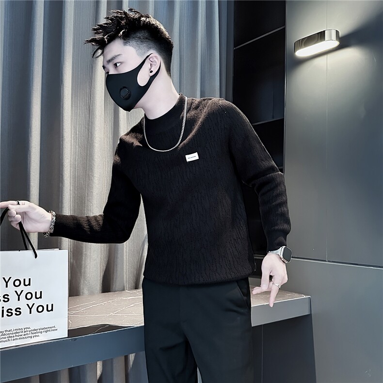 潮流纹理感绣标圆领毛衣男社会小伙店主风301C-M97-P68控98,男装针织衫/毛衣,星座301C（原B323）
