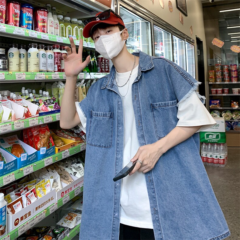 夏季工装潮流背心牛仔马甲外套无袖坎肩上衣服男 W3320-P40图片