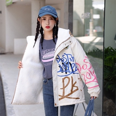 新款加绒加厚外套学生涂鸦连帽宽松加肥加大潮上衣棉服CC037-P120，男装棉衣，星座911-3
