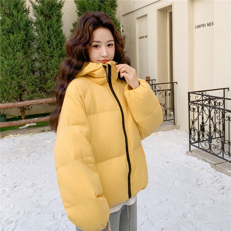 韩系chic黄色连帽短款羽绒服女冬季超火好看高级小众加厚保暖外套,女装羽绒服,2C282