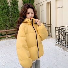 韩系chic黄色连帽短款羽绒服女冬季超火好看高级小众加厚保暖外套，女装羽绒服，2C282