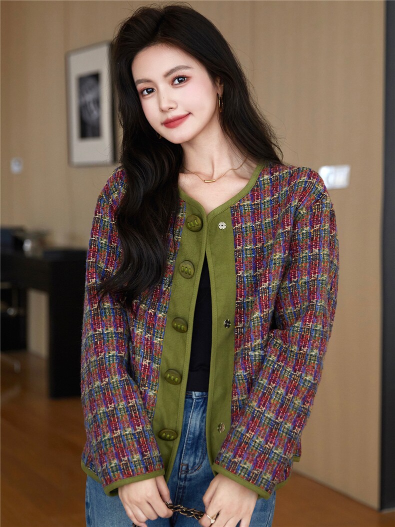 chic高级感格子小个子短款上衣气质宽松休闲春秋小香风外套女,女装短外套,艾米莉亚