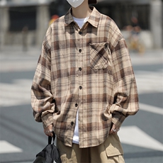 潮流时尚青少年男ins风休闲格子衬衫外套春秋百搭衬衫C04525-P40，男装衬衫，星座308B-2
