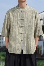 2025夏季新款风男金属盘扣新中式天丝纹路提花衬衫C133-P70，男装衬衫，电商B277(原6028)