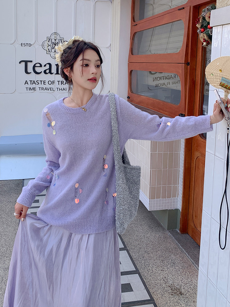 春夏秋长袖宽松型文艺风毛针织衫女装时尚秋装开衫,女装套装/套裙,浙宝305
