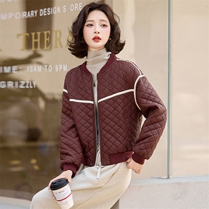 PU皮棉衣棉服女2024冬季新款小个子短款外套棉袄菱形格夹棉夹克图片