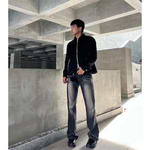 美式ins高街hiphop暗黑重工艺水洗暗黑微喇牛仔裤货号K2401P60图片