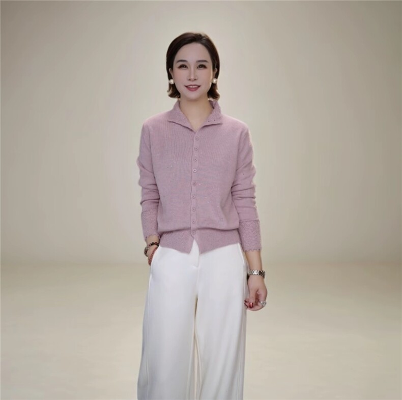 2025年秋季亮片开衫时尚简约休闲，女装针织衫/毛衣，晨旭羊绒