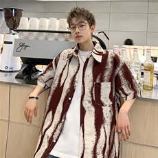 (冰丝面料）港风泼墨扎染大码休闲潮牌情侣衬衫XZ301AC8807P45，男装衬衫，星座301A