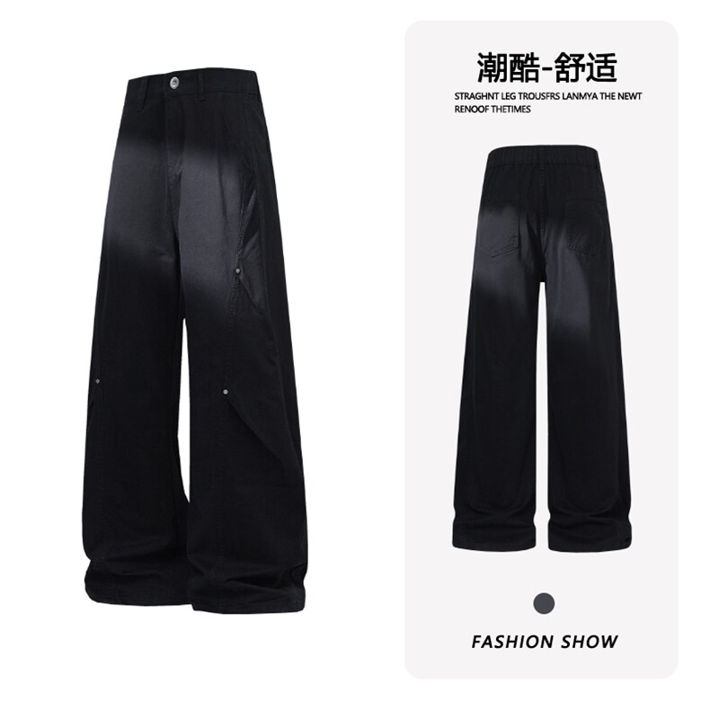 B221美式ins高街斜切宽松直筒洗褪工装牛仔裤LK25610-特P48控88,男装牛仔裤,电商B221