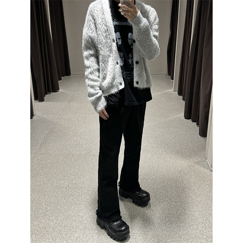 B221美式ins高街暗黑小众修身毛边微喇牛仔裤LK23004-P55控78,男装牛仔裤,电商B221